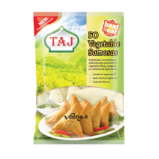 Buy Taj 50 Vegetable Samosas 900g at Veenas.com - Online Indian Grocery Store UK