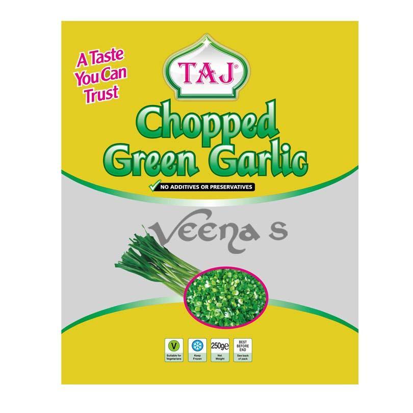 Buy Taj Chopped Green Garlic 250g at Veenas.com - Online Indian Grocery Store UK