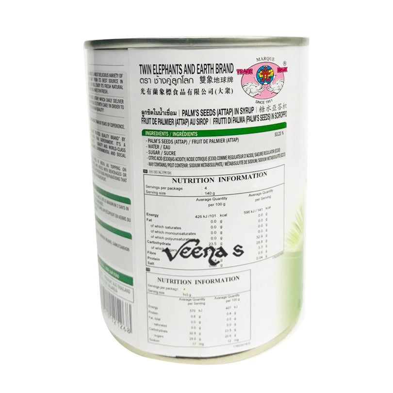 Twin Elephants Palm Seed Attap In Syrup 620G
