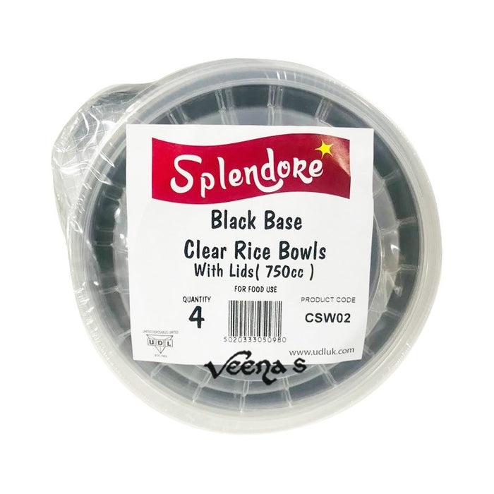 Udl Splendore Black Base Clear Rice Bowls With Lids 4pcs (CSW02)