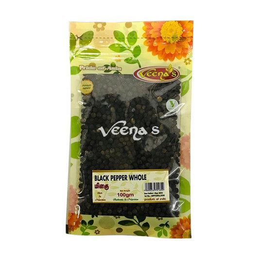 Veenas Black Pepper Whole 100g - veenas.com