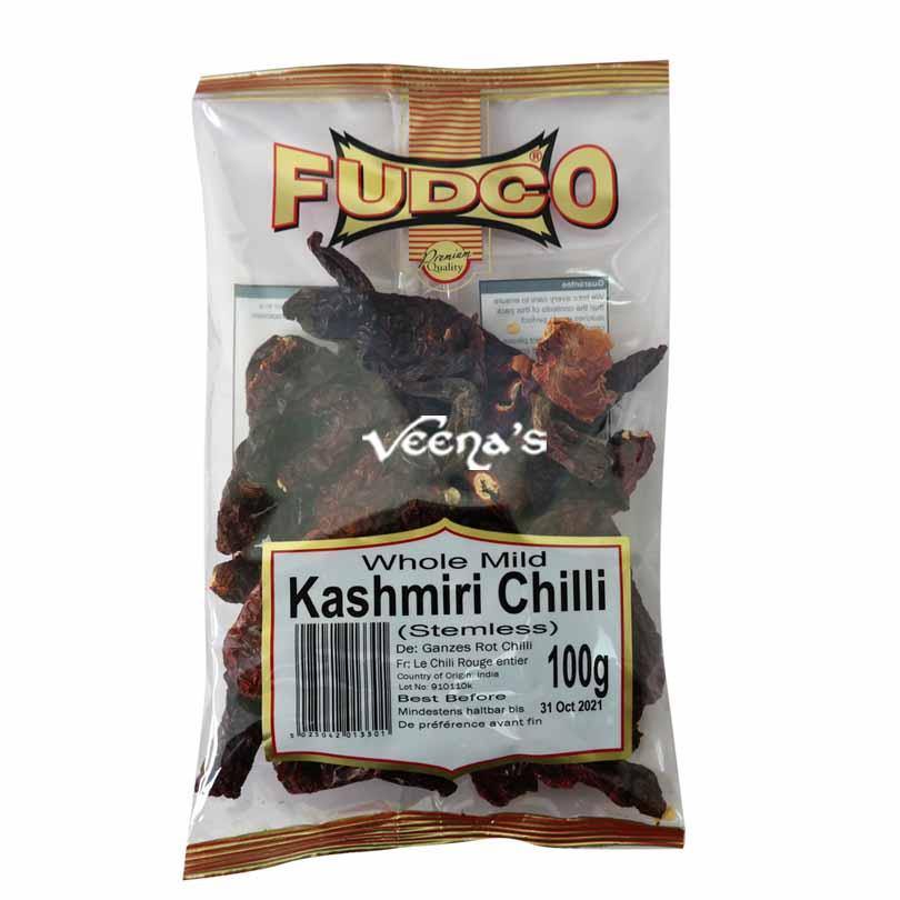 Buy Fudco Kashmiri Chilli Whole 100g at Veenas.com - Online Indian Grocery Store UK