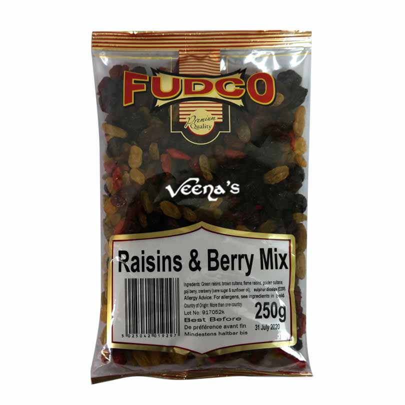 Buy Fudco Raisins & Berry Mix 250g at Veenas.com - Online Indian Grocery Store UK
