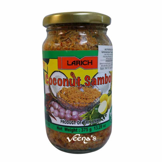Larich Coconut Sambol (with maldive fish chips) 375g - veenas.com